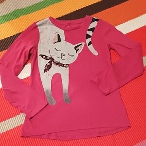 Wonder Nation Pink Cat Long Sleeve Tee Size Medium (7-8). EUC.